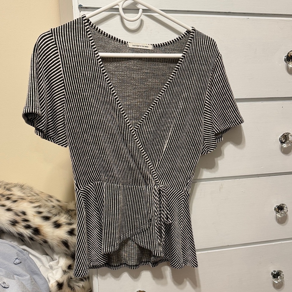 Caution To The Wind Black and White Striped Blouse